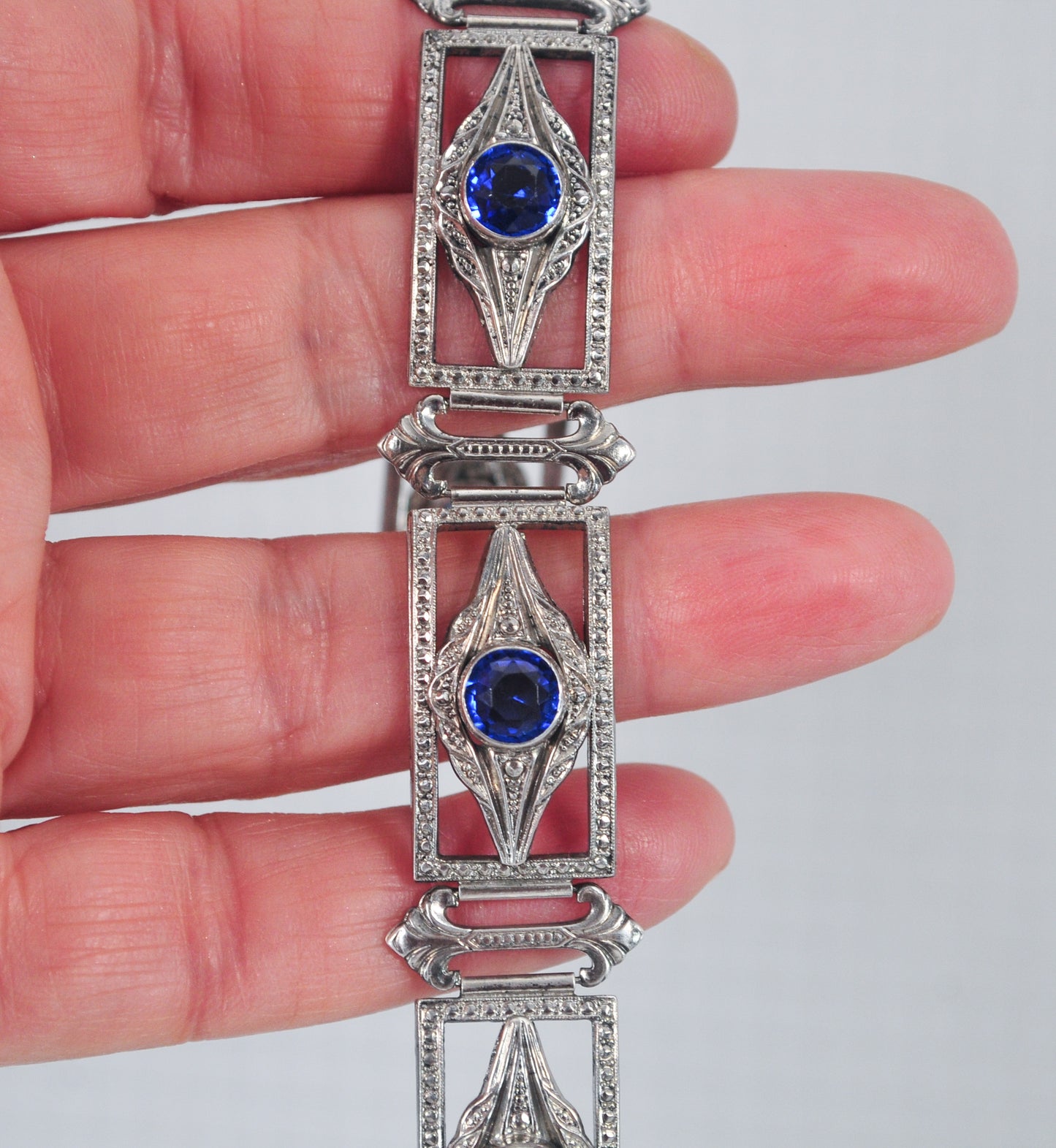 Antique Art Deco Sterling Silver Panel Bracelet