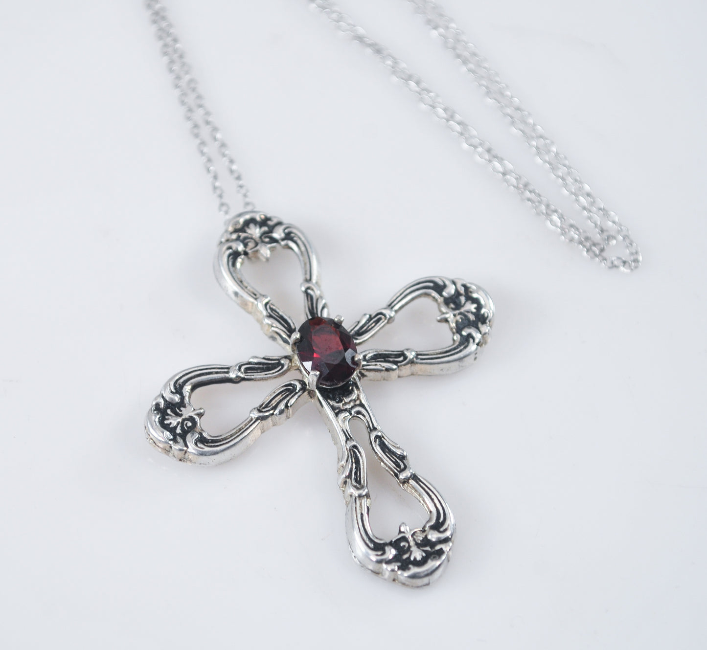 Gorham Sterling Silver Garnet Cross Necklace