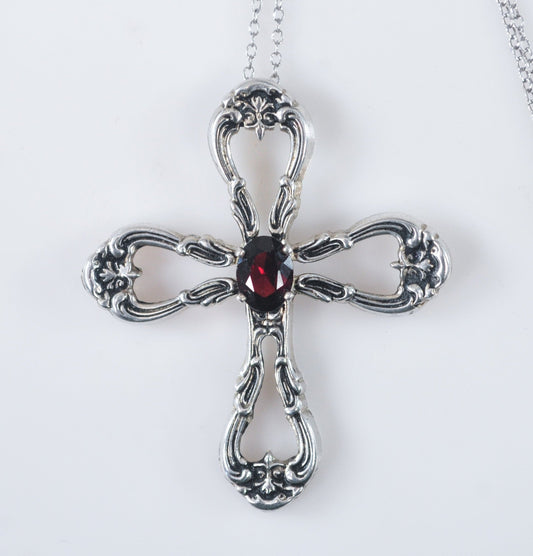 Gorham Sterling Silver Garnet Cross Necklace