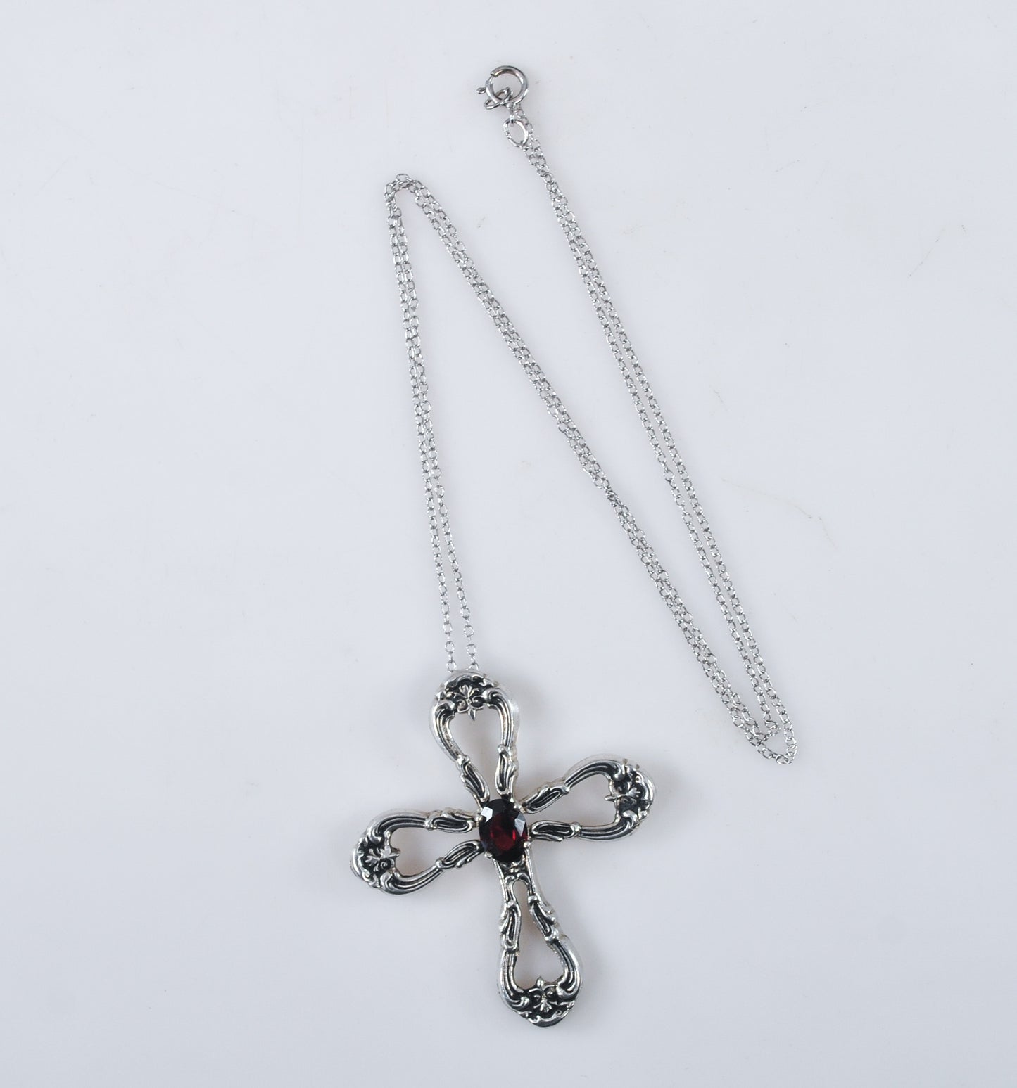 Gorham Sterling Silver Garnet Cross Necklace