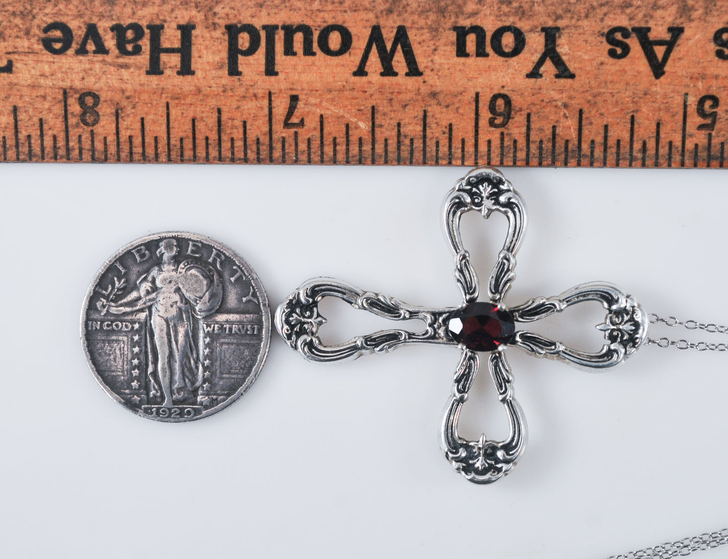 Gorham Sterling Silver Garnet Cross Necklace