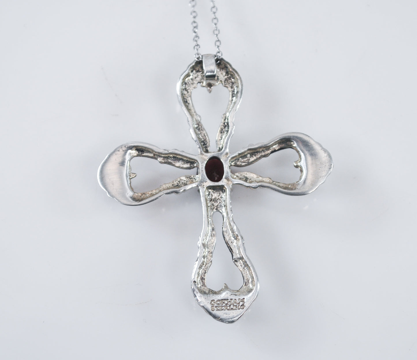 Gorham Sterling Silver Garnet Cross Necklace