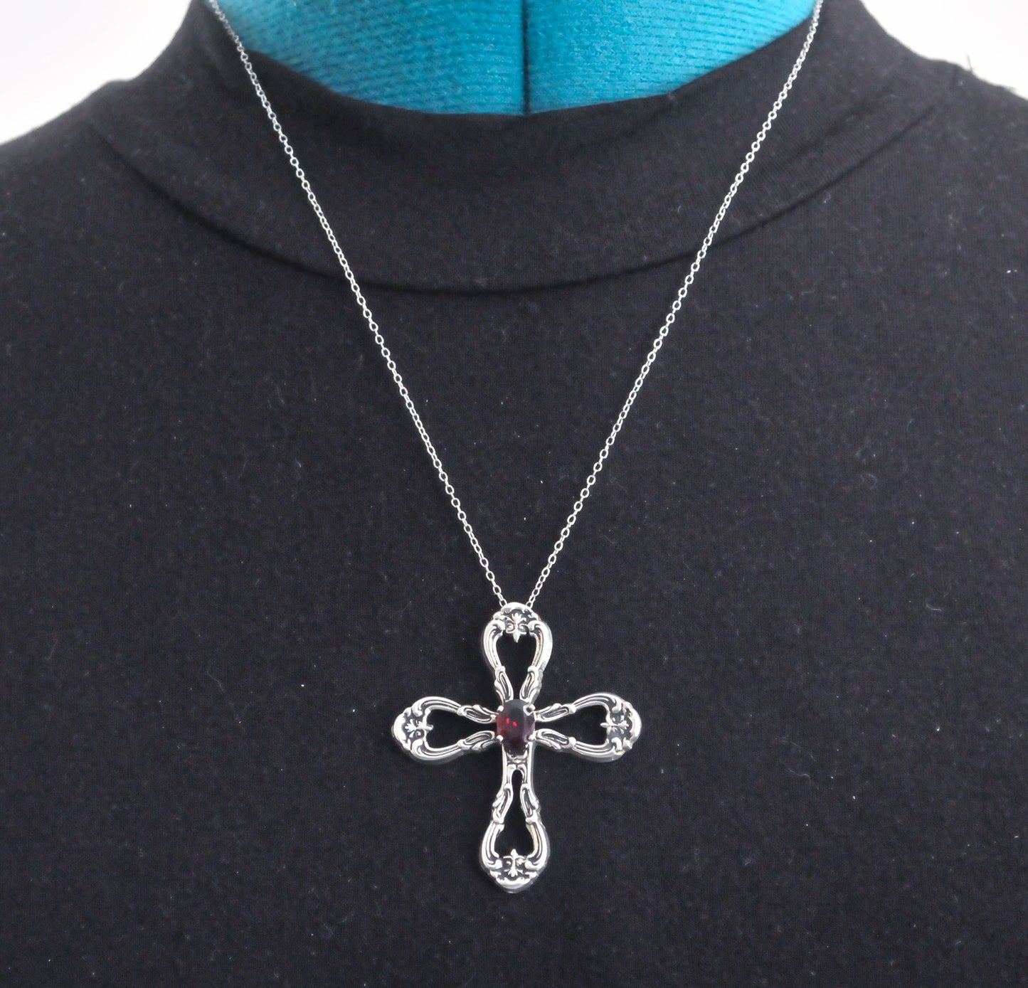 Gorham Sterling Silver Garnet Cross Necklace