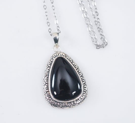 Signed Sterling Silver Black Onyx Necklace