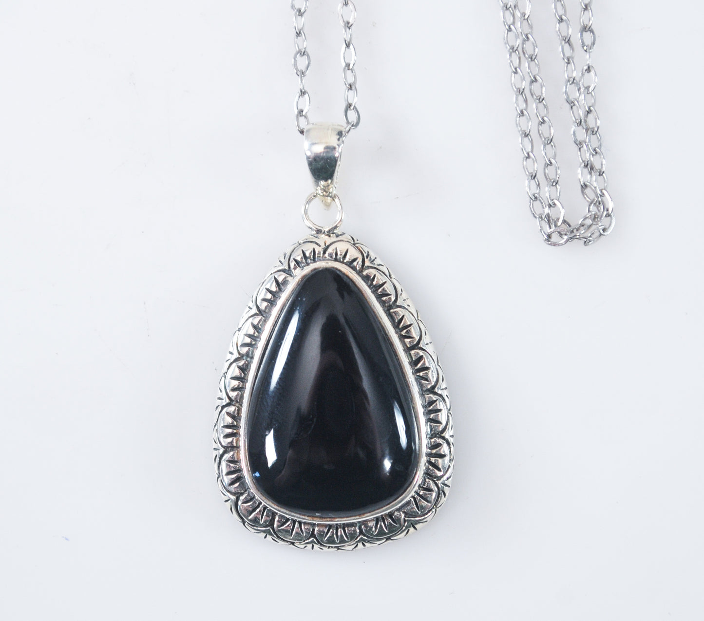 Signed Sterling Silver Black Onyx Necklace