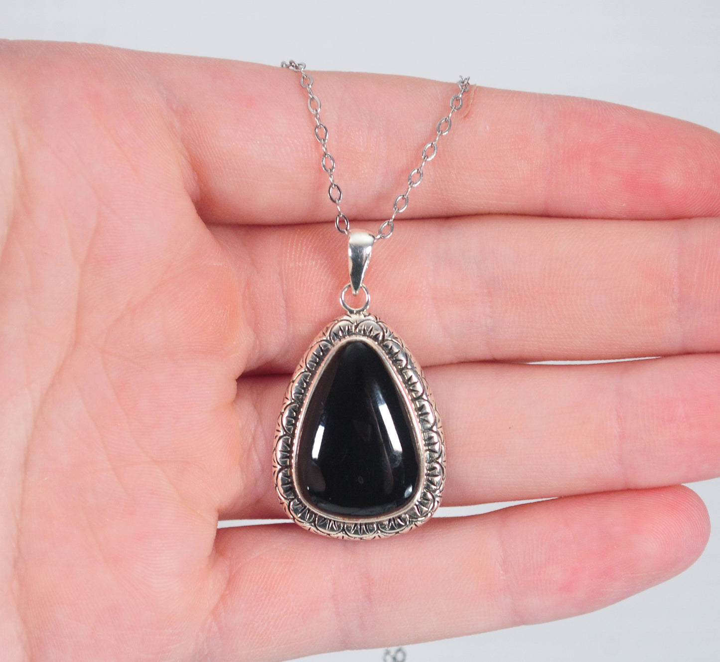 Signed Sterling Silver Black Onyx Necklace