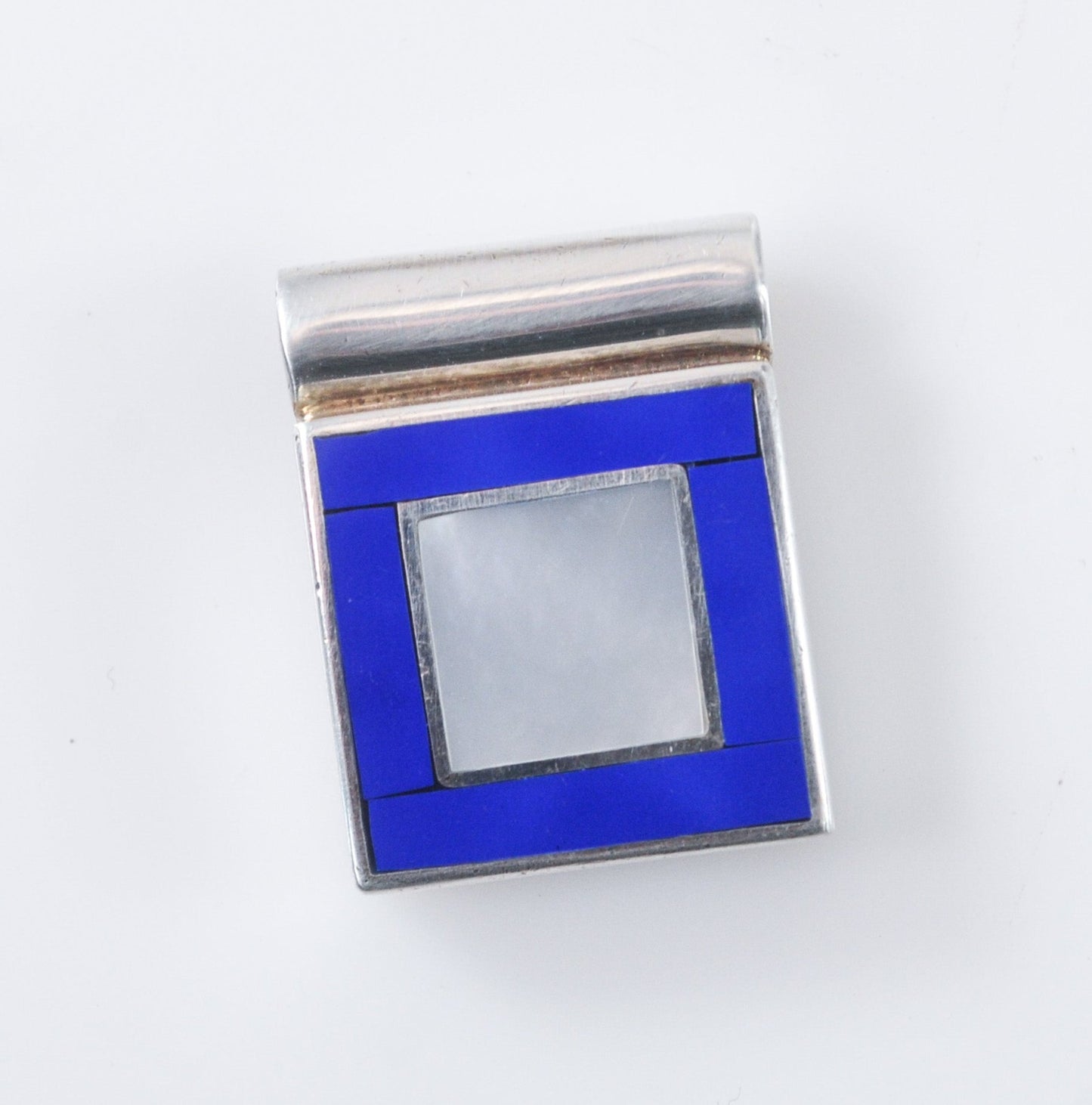 950 Silver Square Mother of Pearl Lapis Inlay Slider Pendant