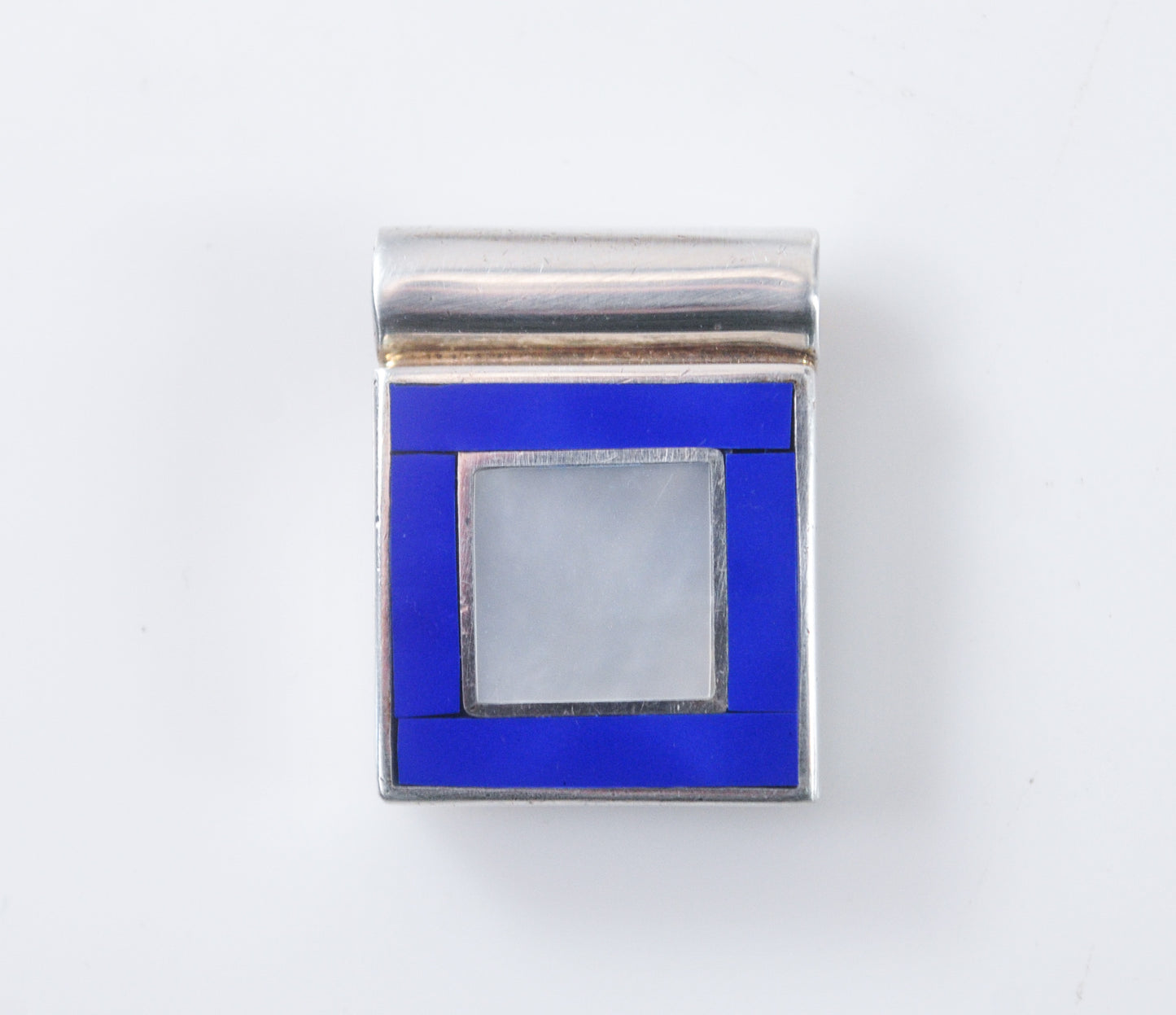 950 Silver Square Mother of Pearl Lapis Inlay Slider Pendant