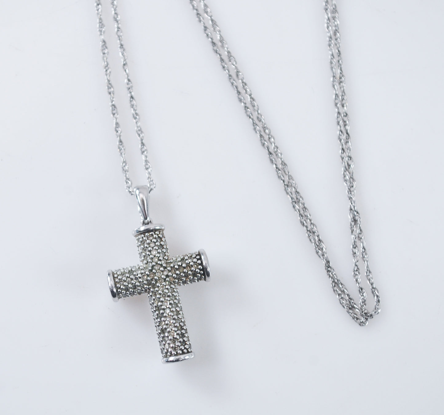 Signed Sterling Silver Diamond Cross Necklace