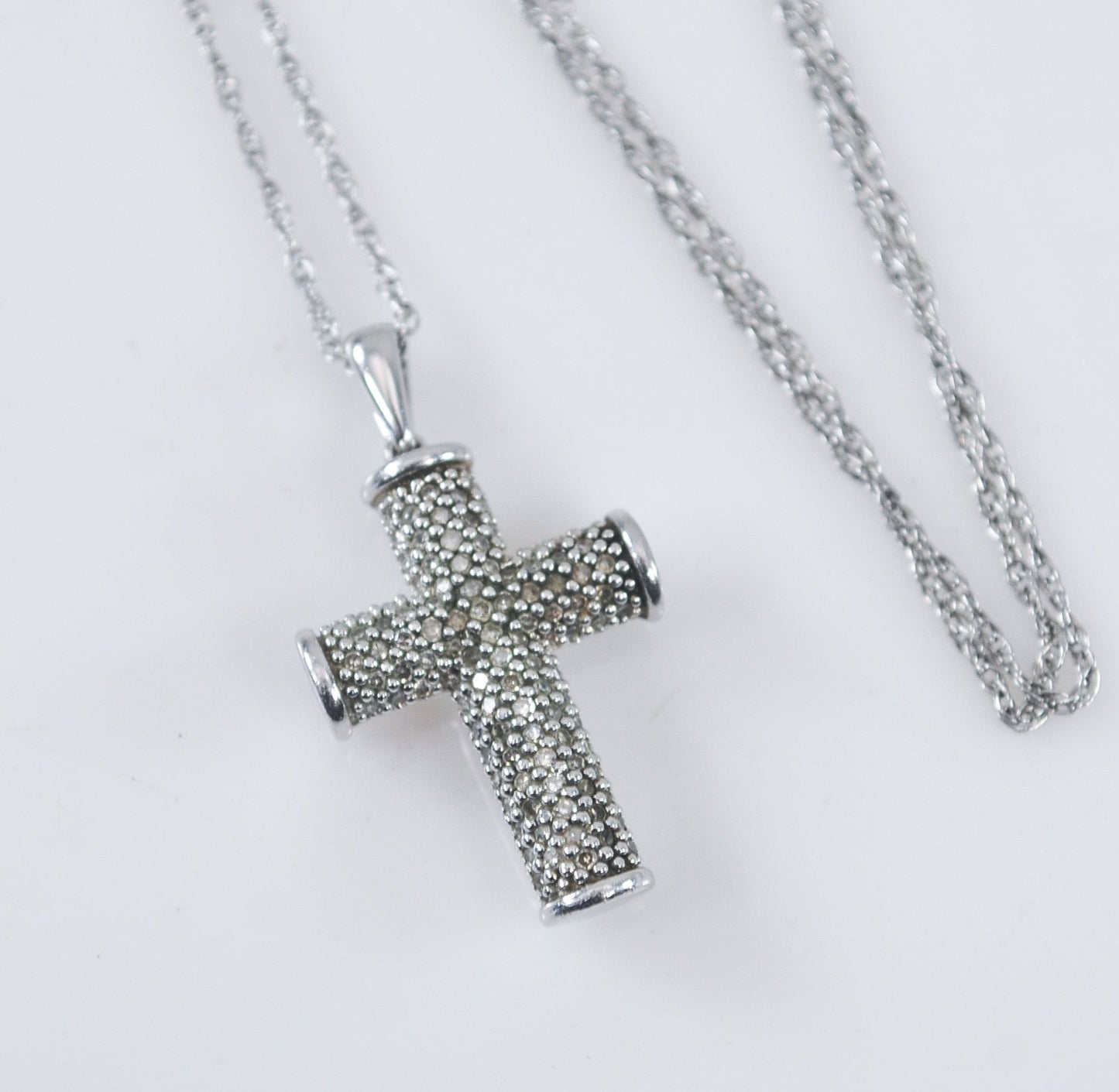 Signed Sterling Silver Diamond Cross Necklace