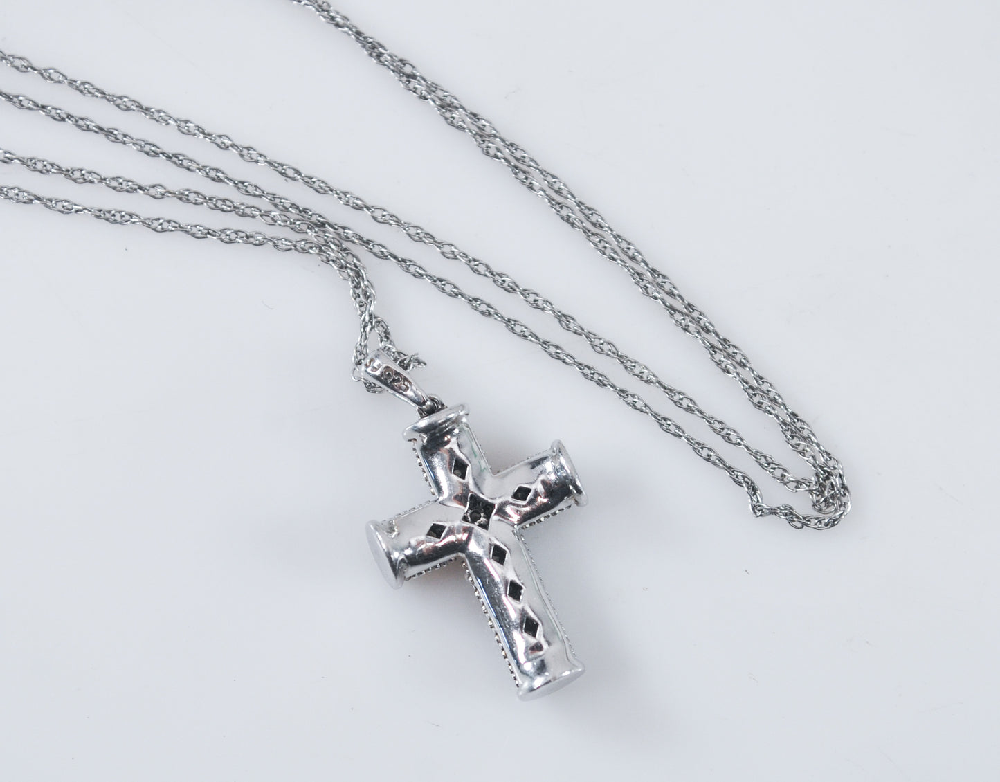 Signed Sterling Silver Diamond Cross Necklace