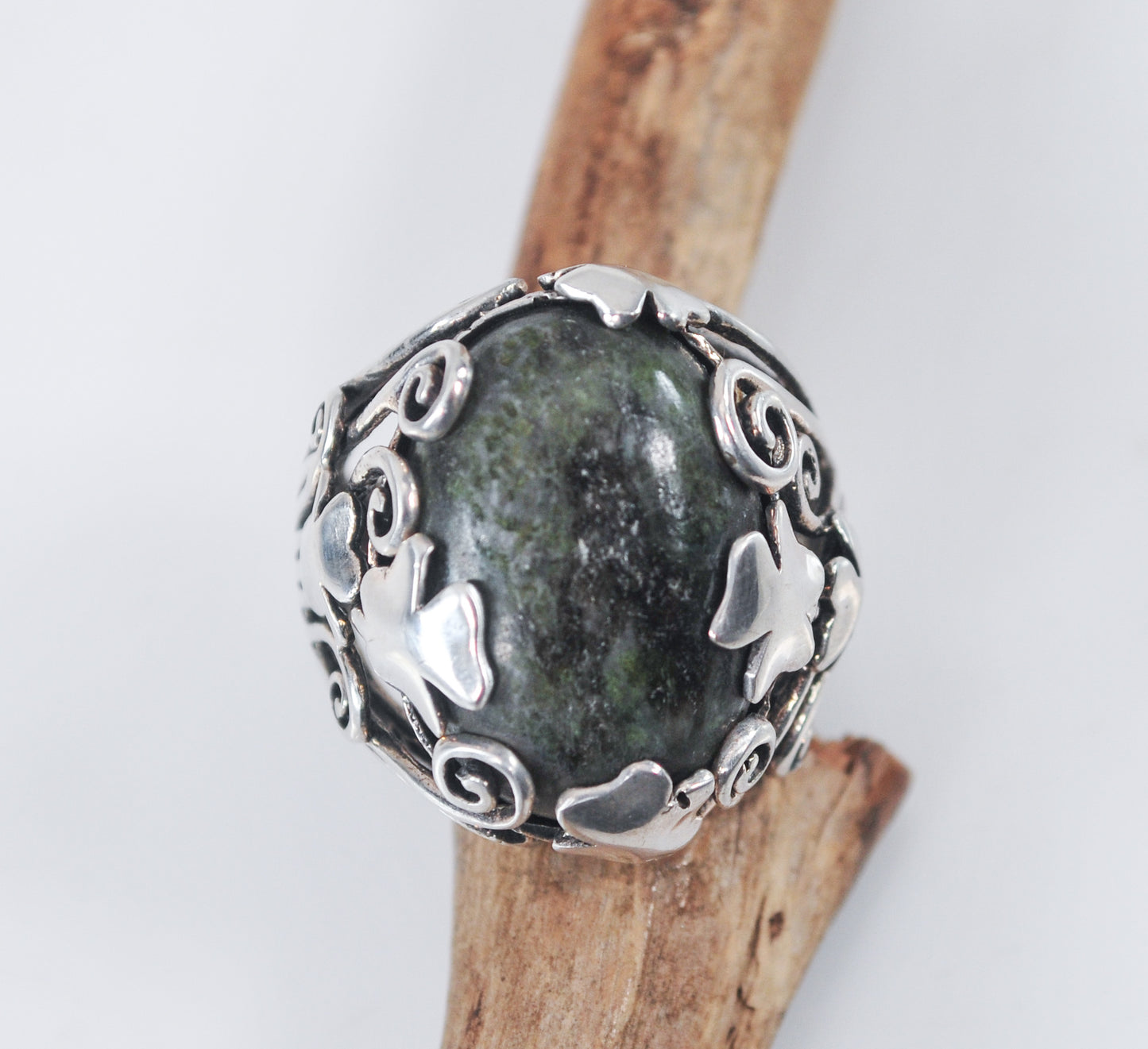 Connemara Marble Ireland Sterling Silver Shamrock Ring