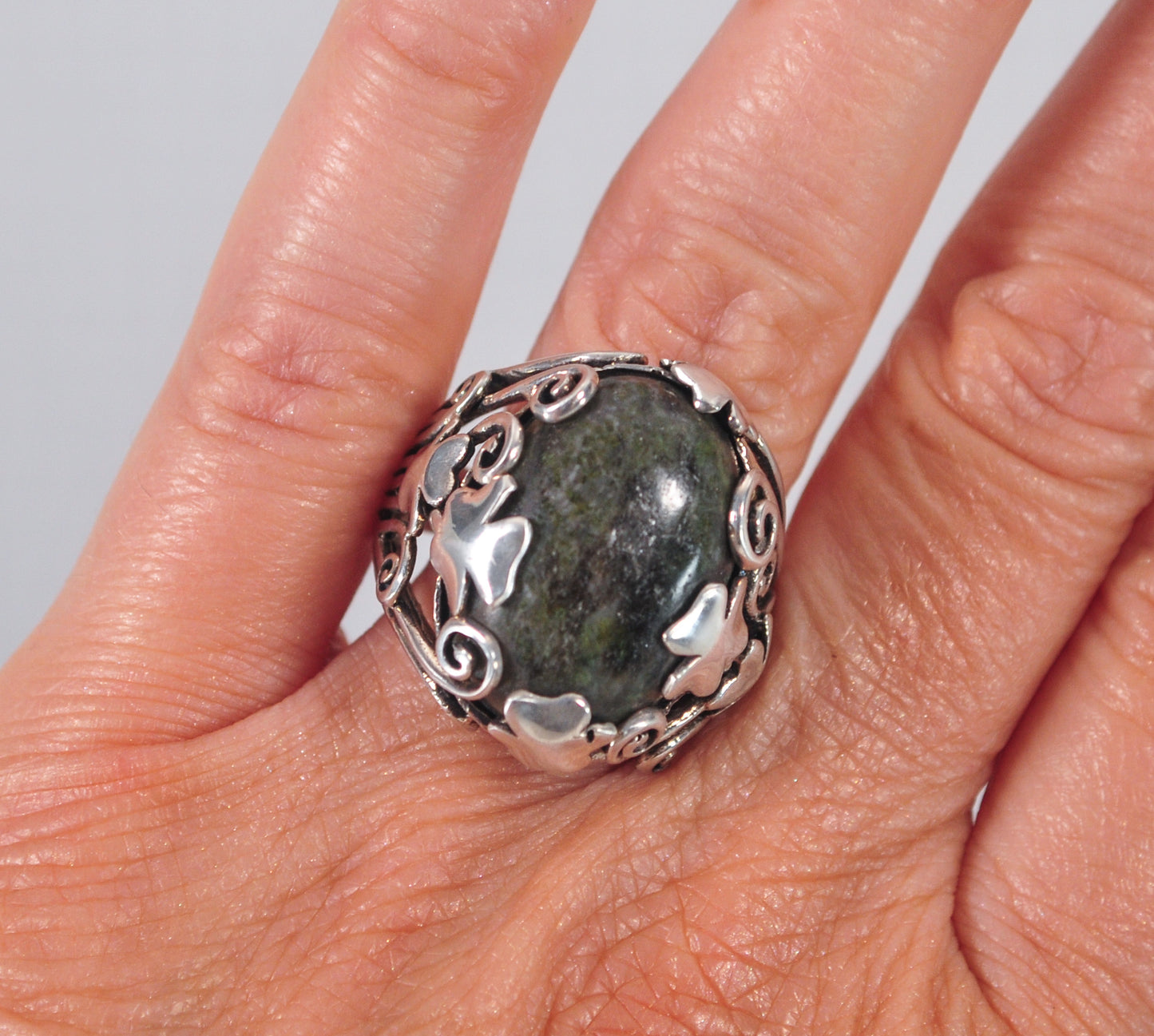 Connemara Marble Ireland Sterling Silver Shamrock Ring