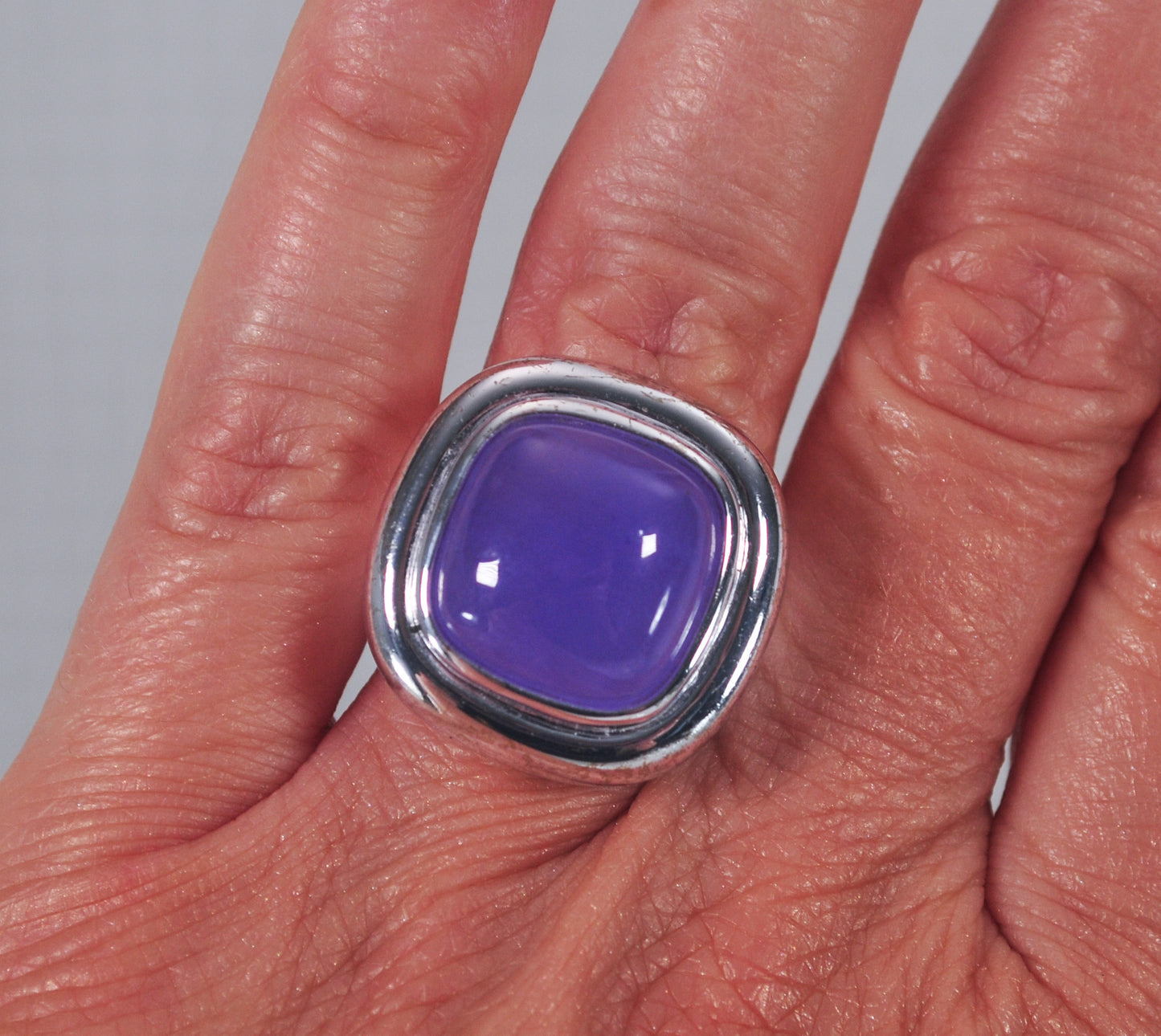 Chunky Sterling Silver Lavender Jade Ring