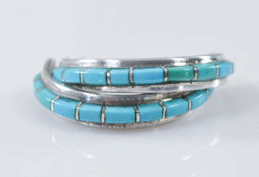 Sterling Silver Signed Zuni Turquoise Hoop Earrings