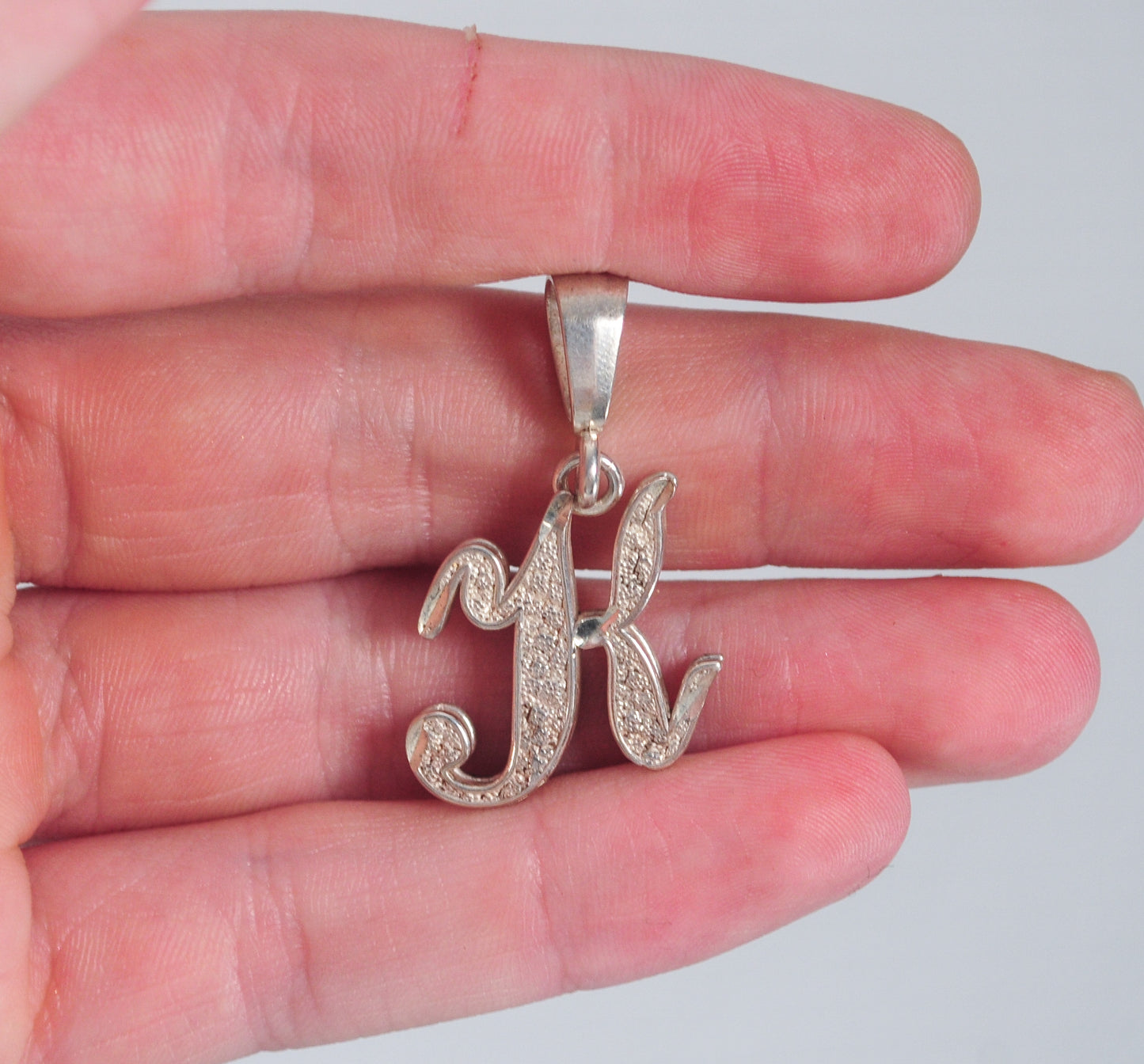 Signed Sterling Silver Initial K Pendant