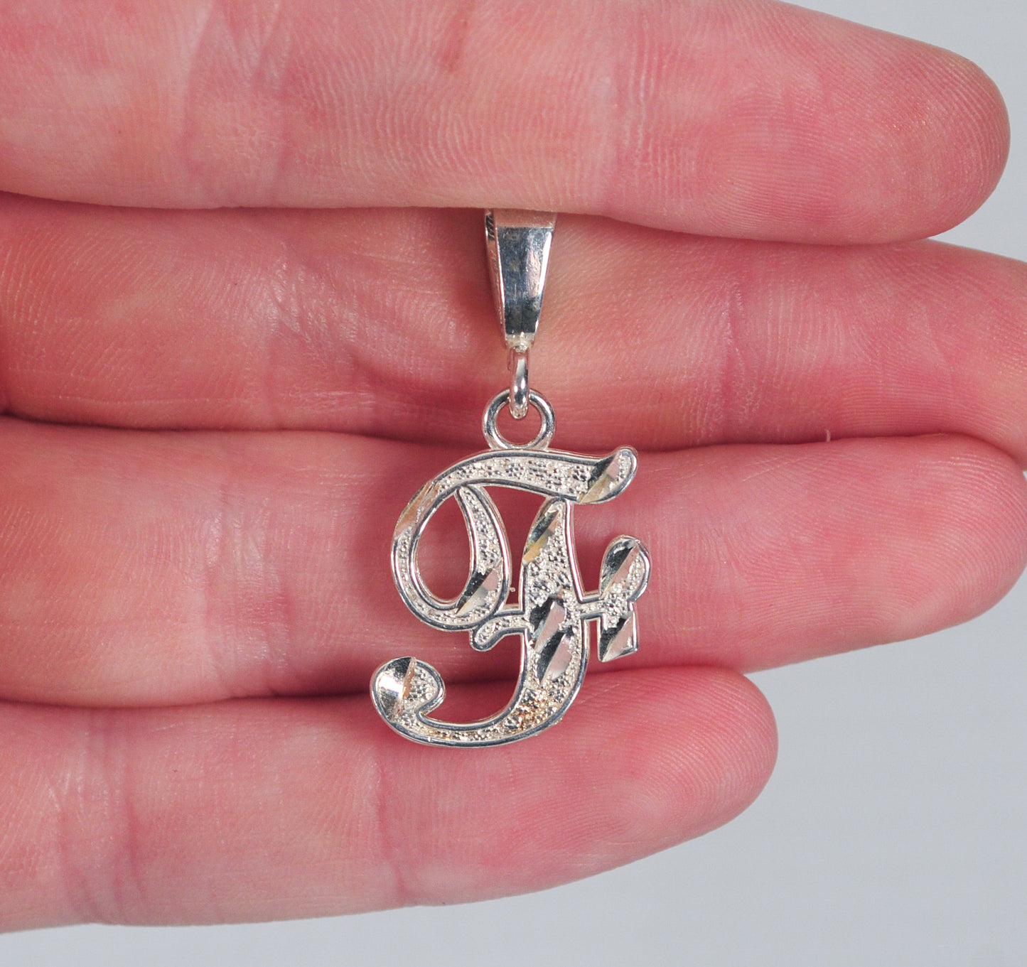 Signed Sterling Silver Initial F Pendant