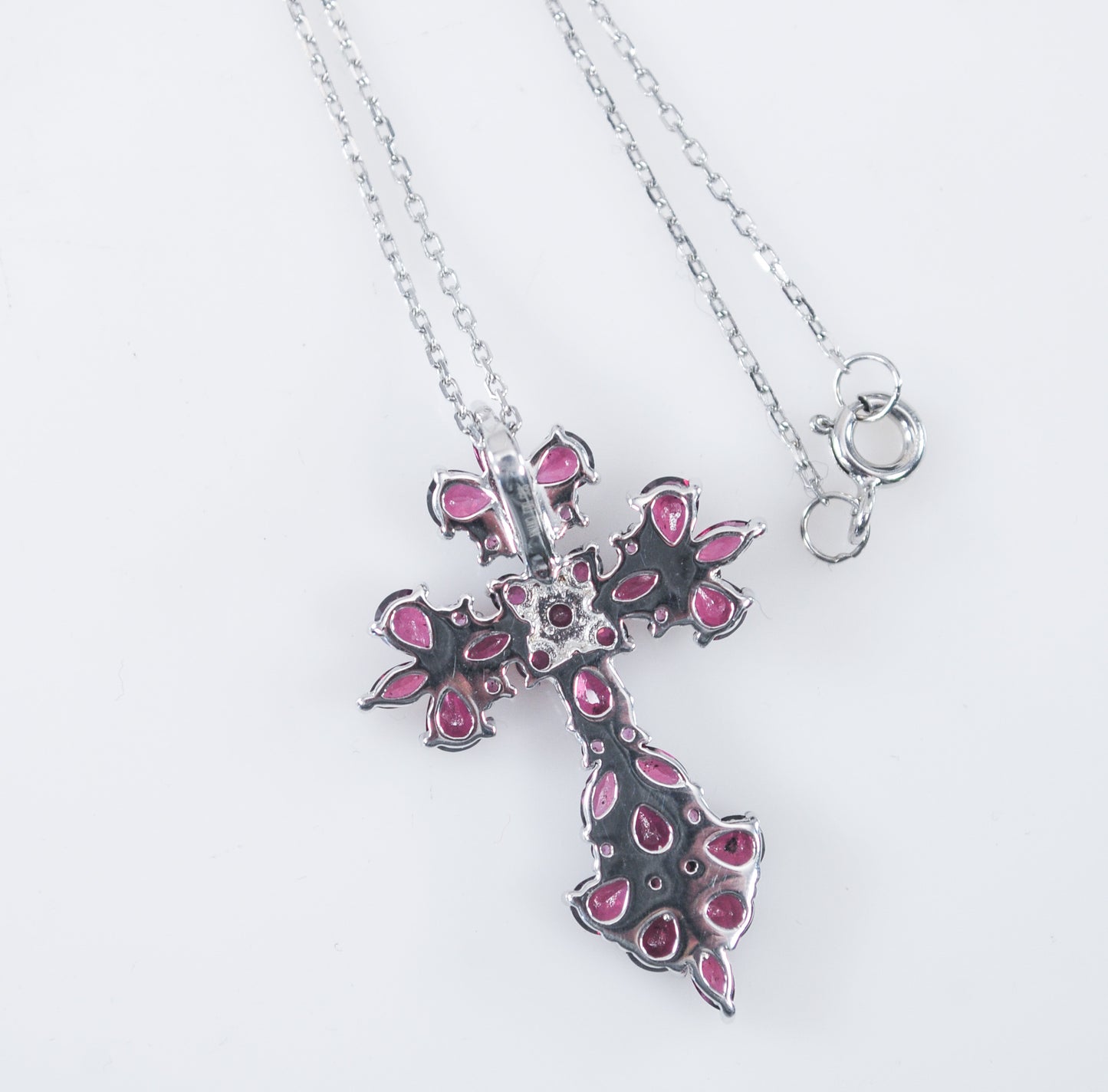 Signed Sterling Silver Rhodolite Cross Necklace