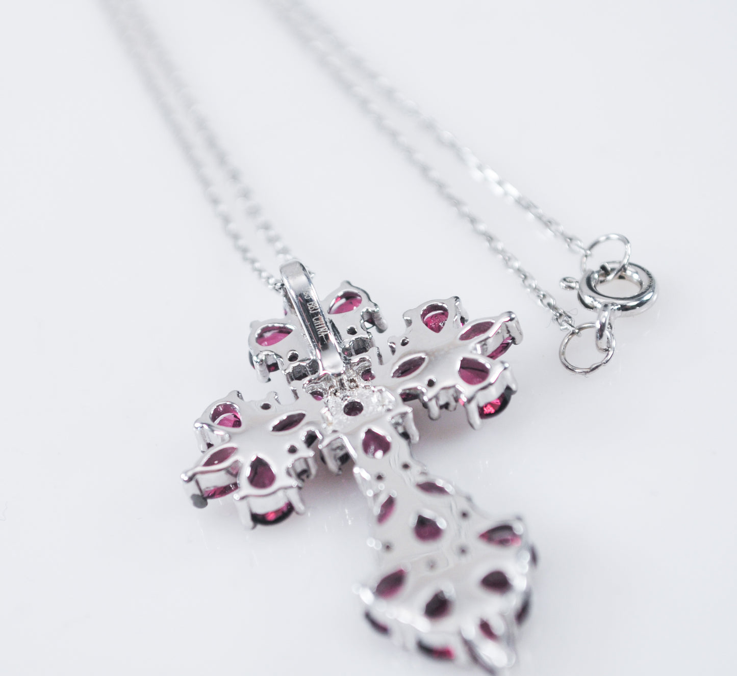 Signed Sterling Silver Rhodolite Cross Necklace