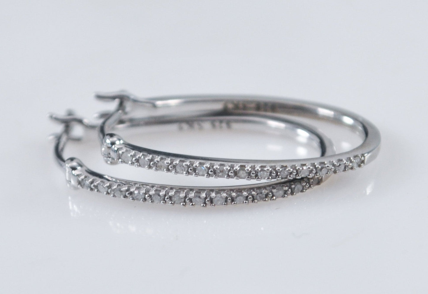 Signed Sterling Silver Diamond Hoop Earrings