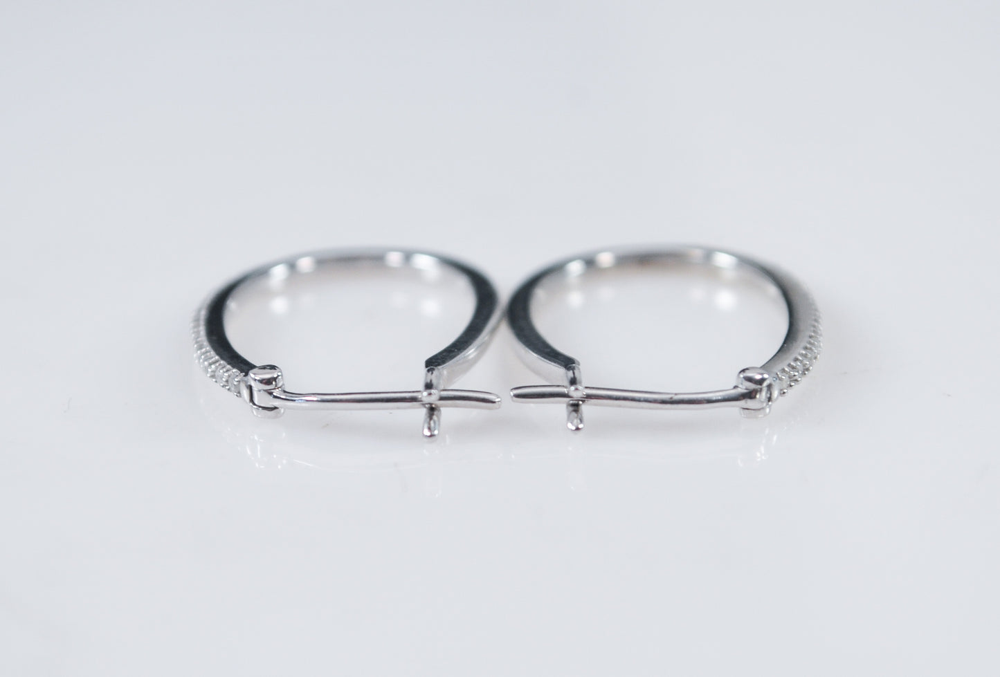 Signed Sterling Silver Diamond Hoop Earrings