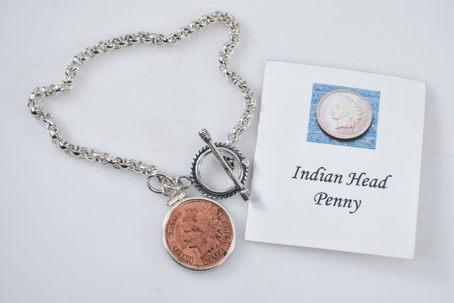 925 Sterling Silver Indian Head Penny Charm Bracelet