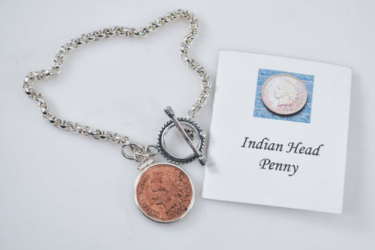 925 Sterling Silver Indian Head Penny Charm Bracelet