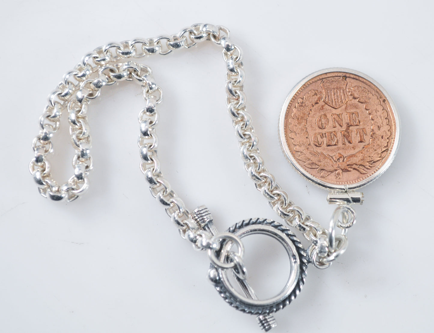 925 Sterling Silver Indian Head Penny Charm Bracelet