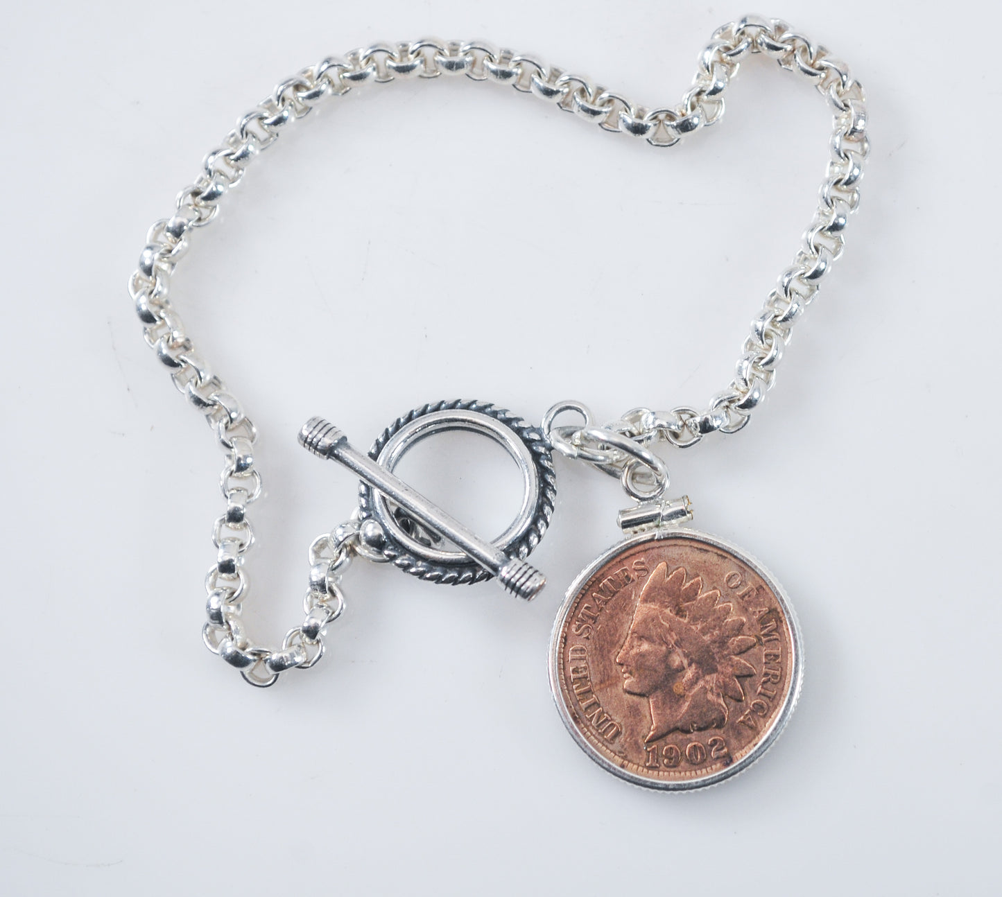 925 Sterling Silver Indian Head Penny Charm Bracelet