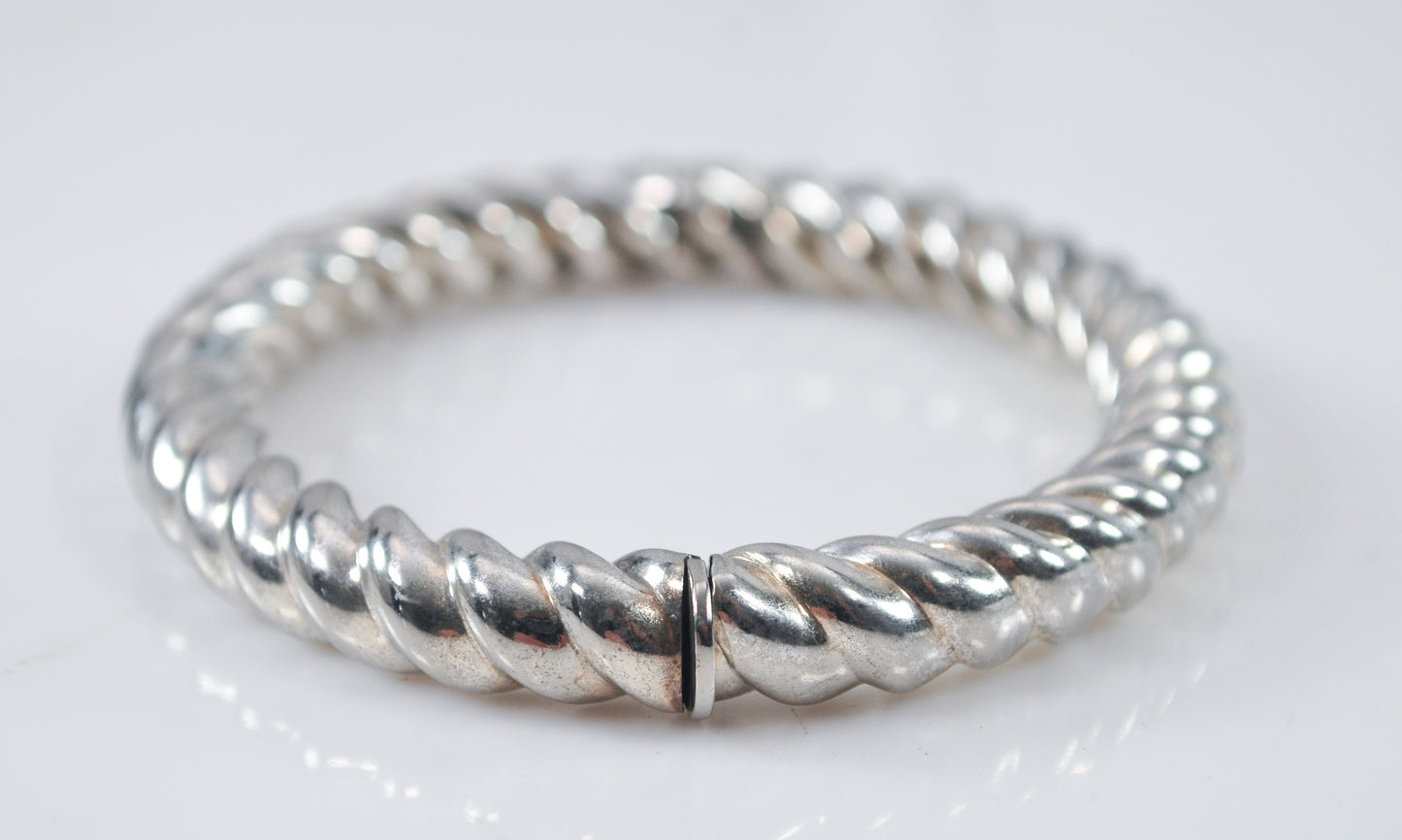 925 Italy Sterling Silver Twisted Hinged Bangle Bracelet