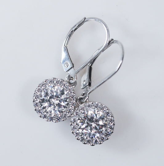 Sterling Silver 925 CZ Halo Earrings