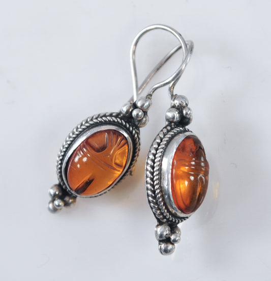 Janice Girardi Sterling Silver Carved Scarab Earrings