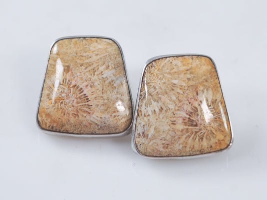 Sunwest Sterling Silver Fossilized Coral Earrings