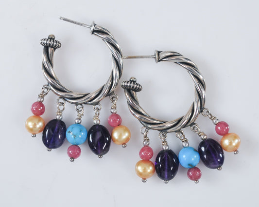 Carolyn Pollack Relios Sterling Silver Bead Hoop Earrings