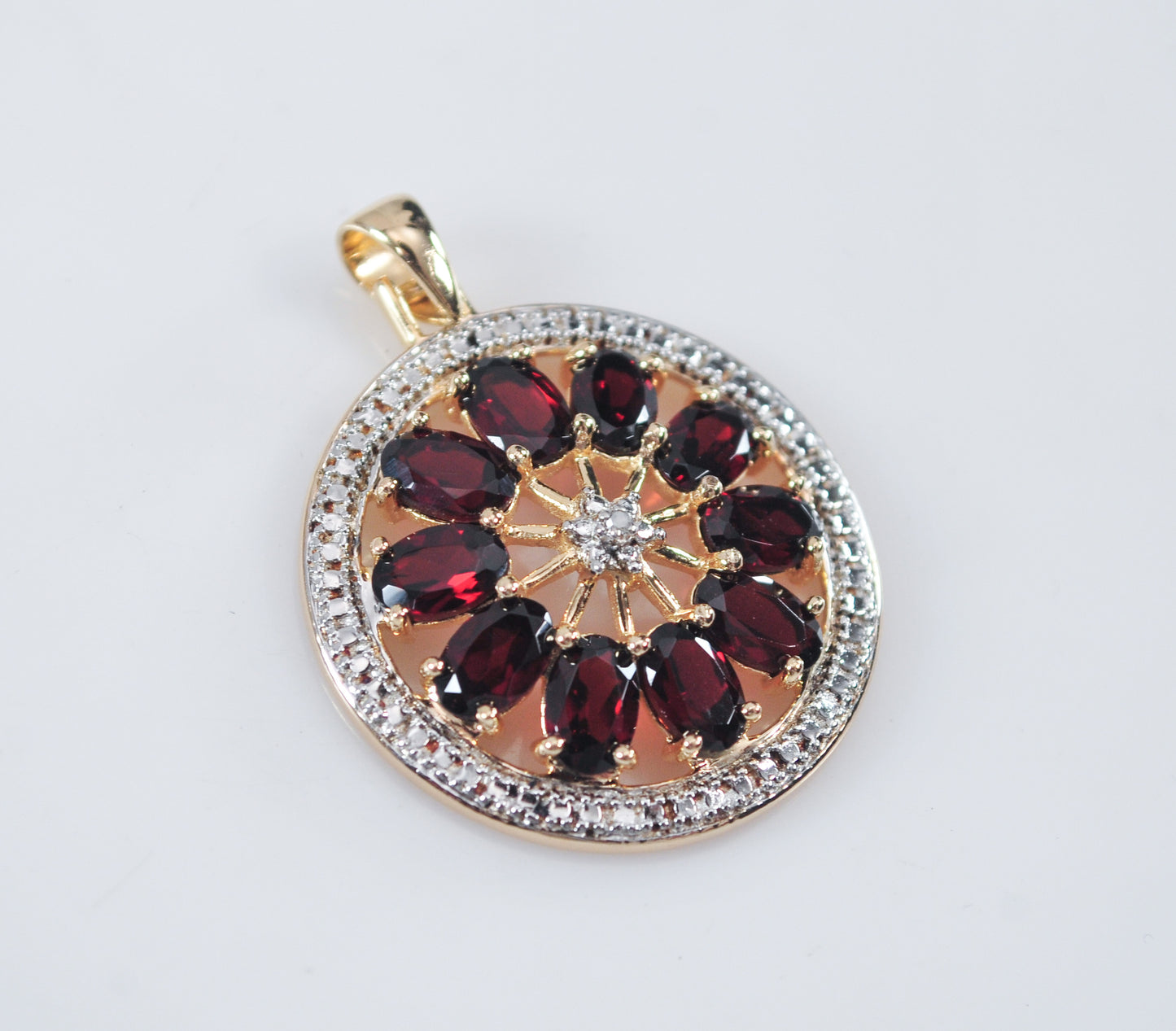 Ross Simons Gold over Sterling Two Tone Garnet Pendant