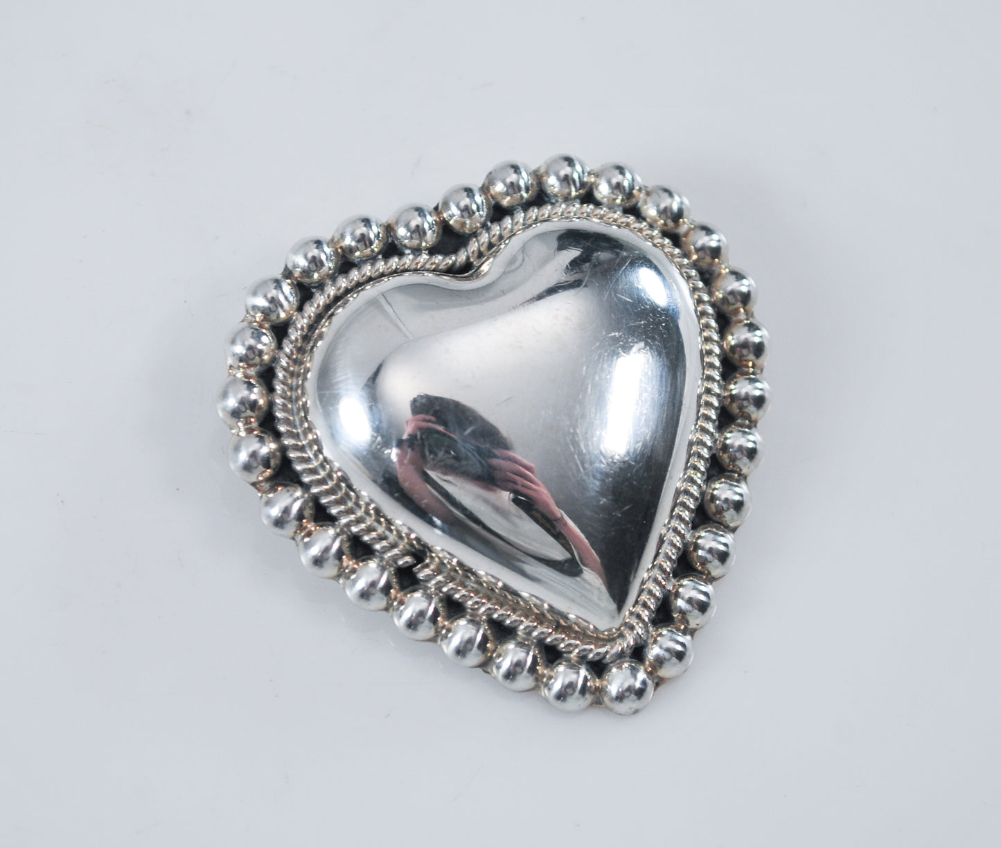 Large Sterling Silver Southwestern Heart Brooch Pendant