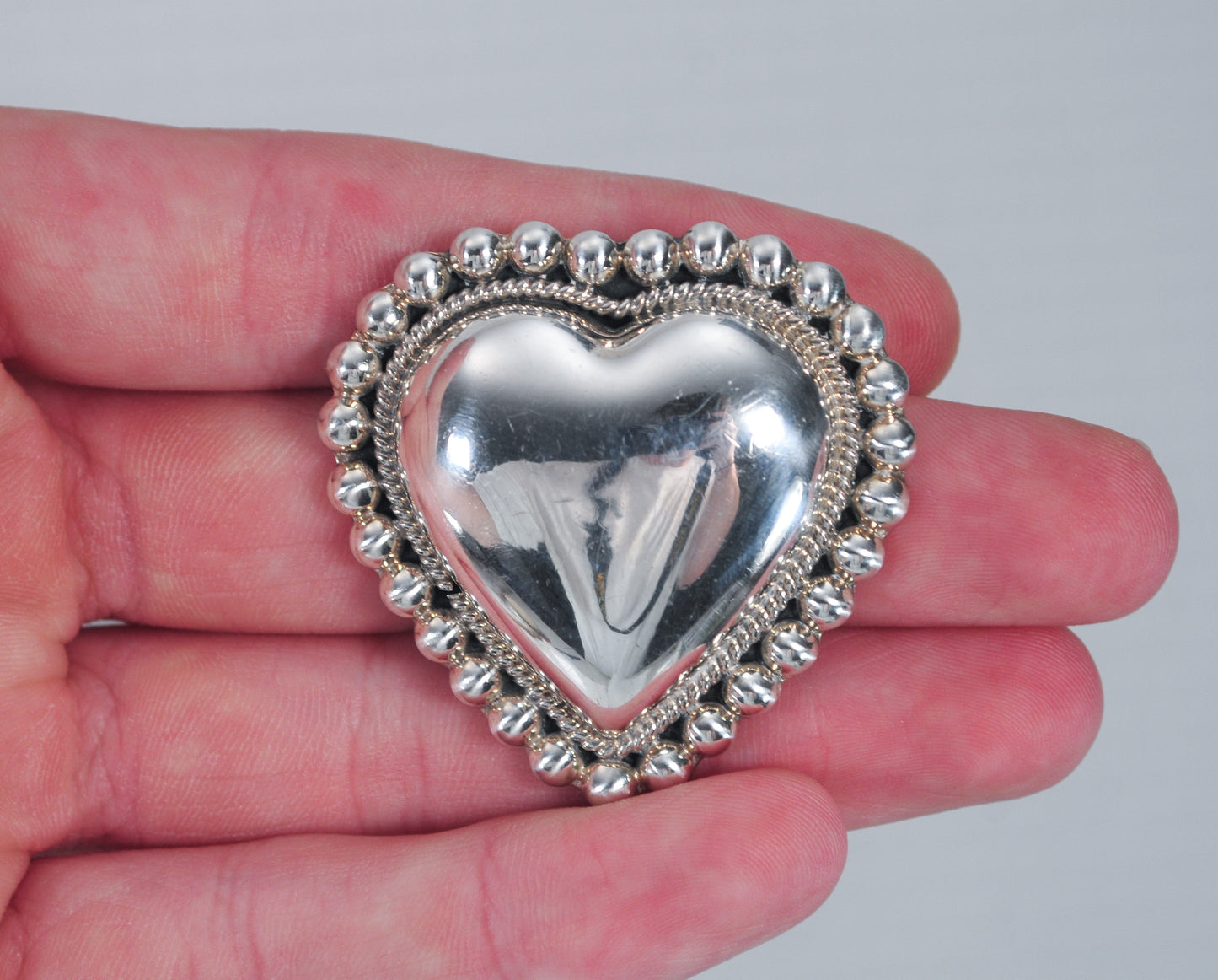 Large Sterling Silver Southwestern Heart Brooch Pendant