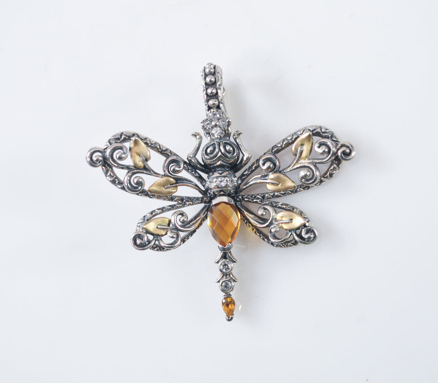 Barbara Bixby Sterling Silver 18K Gold Citrine Dragonfly Enhancer Pendant