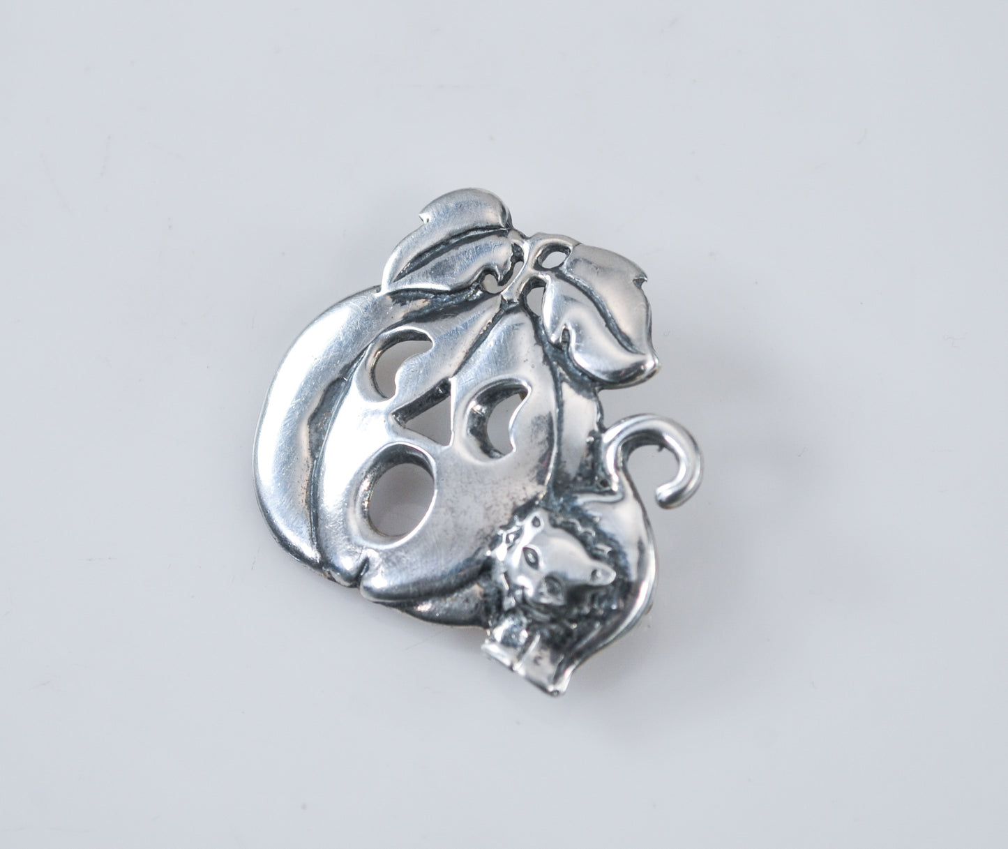 Meink 925 Sterling Silver Halloween Pumpkin Cat Brooch