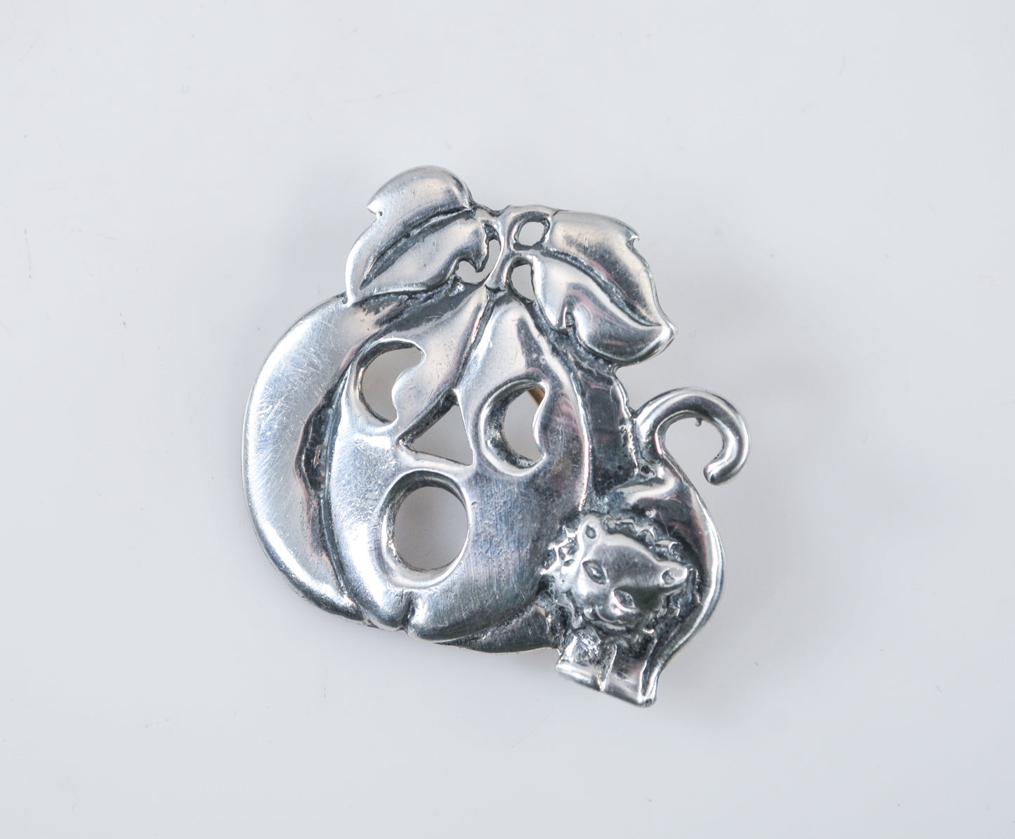 Meink 925 Sterling Silver Halloween Pumpkin Cat Brooch