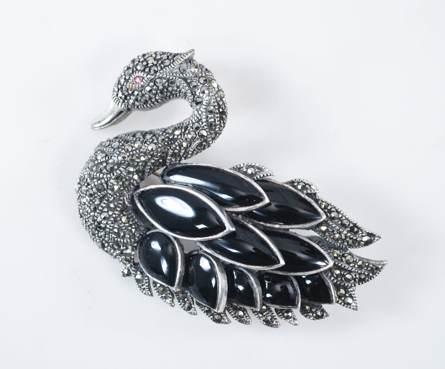 Large and Heavy Sterling Silver Swan Brooch