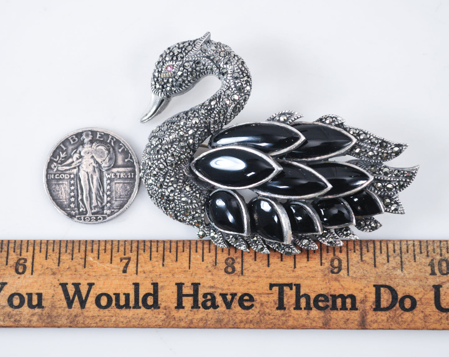 Large and Heavy Sterling Silver Swan Brooch