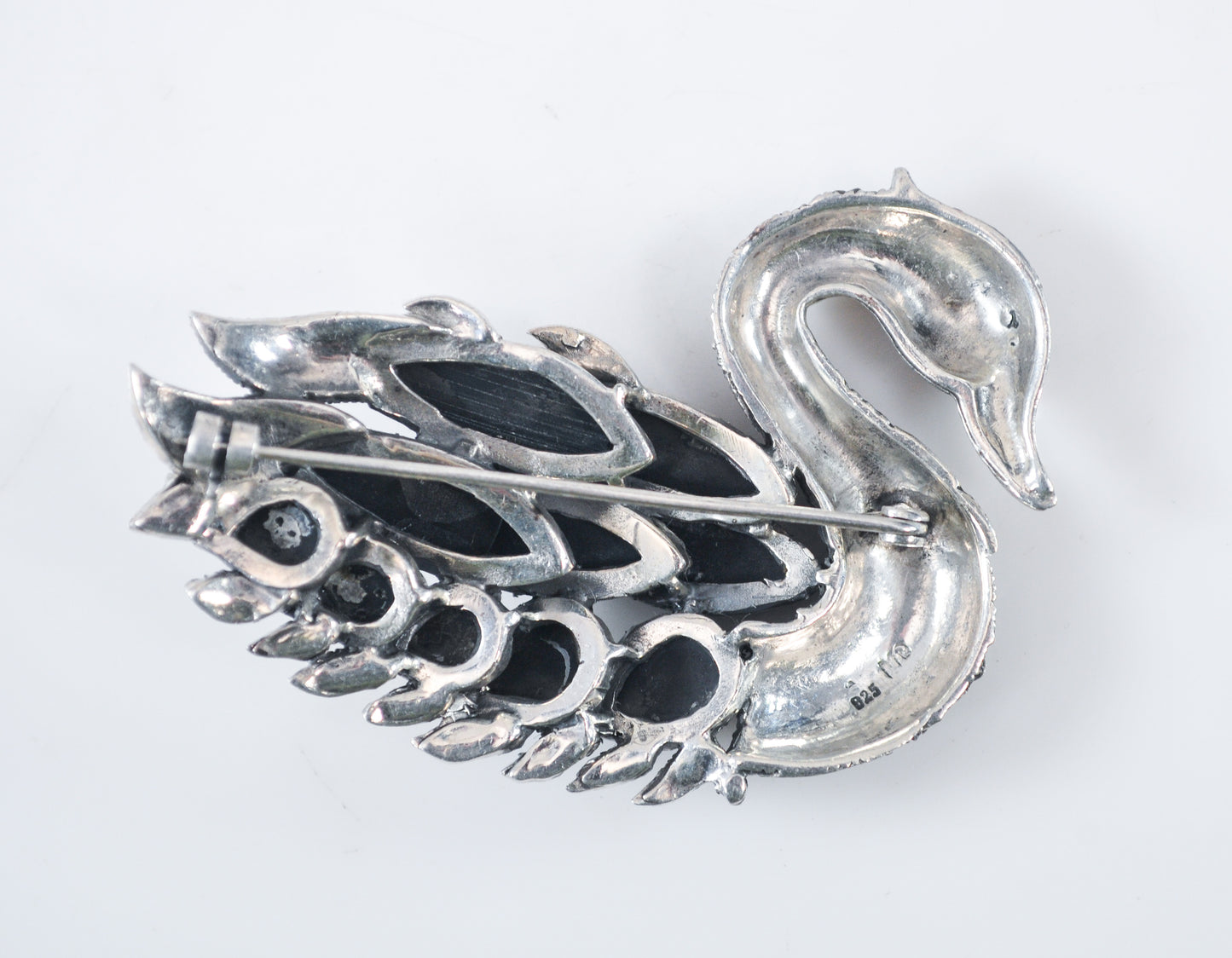 Large and Heavy Sterling Silver Swan Brooch