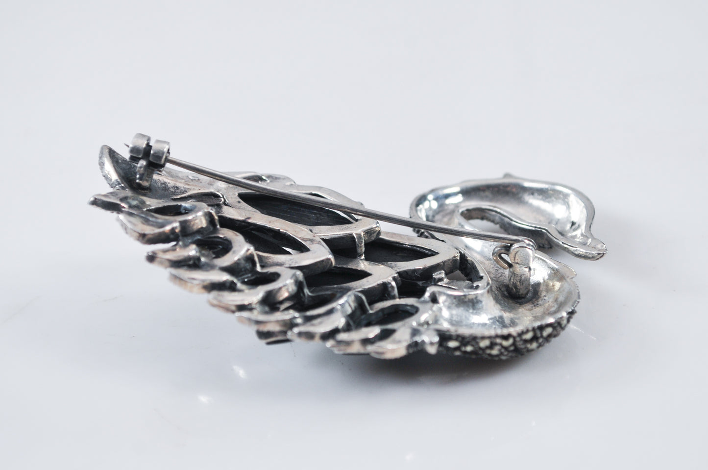 Large and Heavy Sterling Silver Swan Brooch