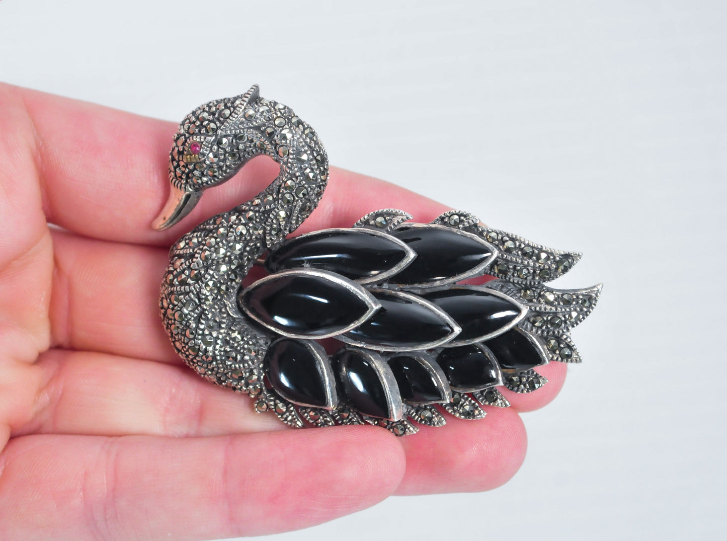 Large and Heavy Sterling Silver Swan Brooch