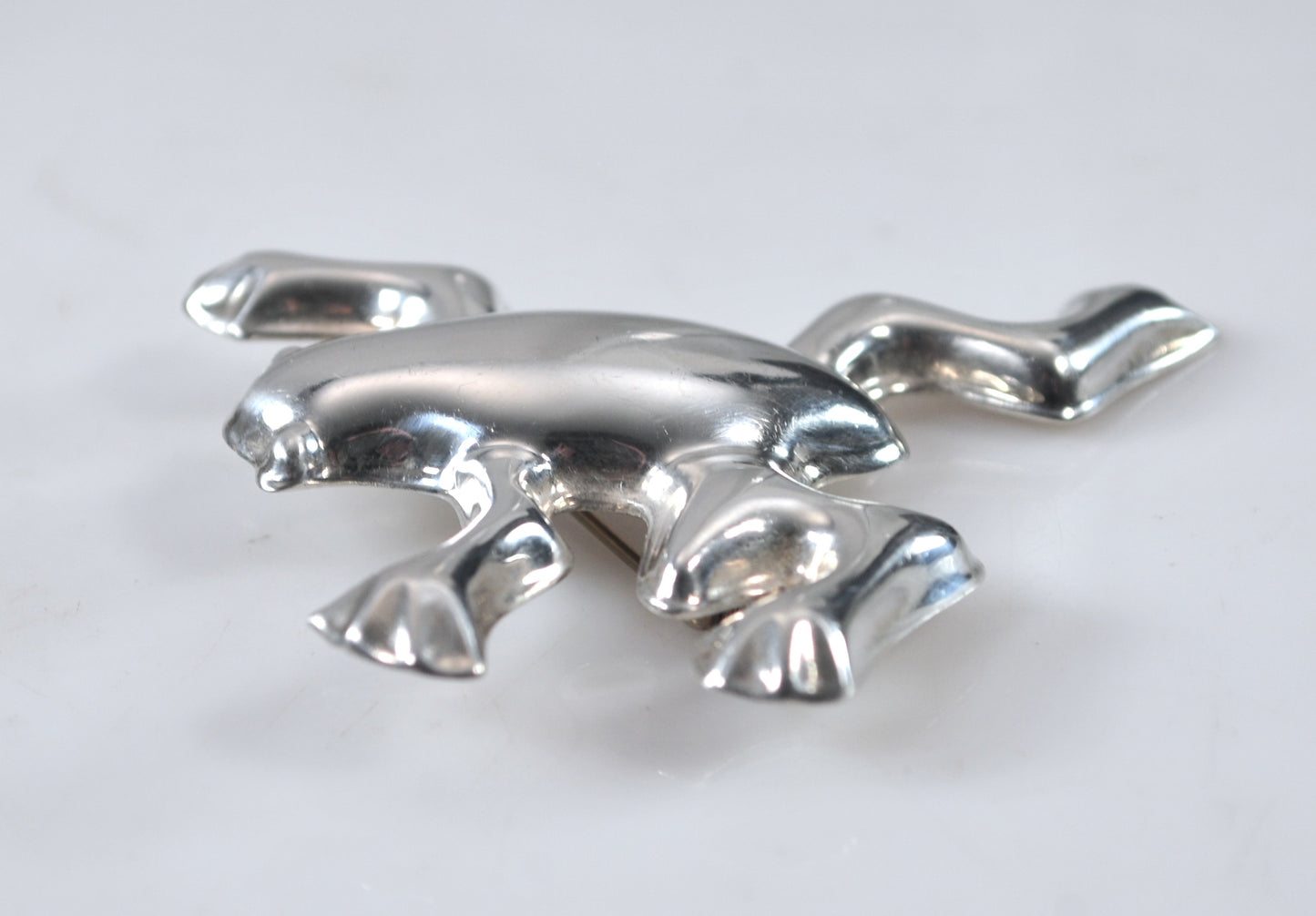 Large Sterling Silver Frog Brooch