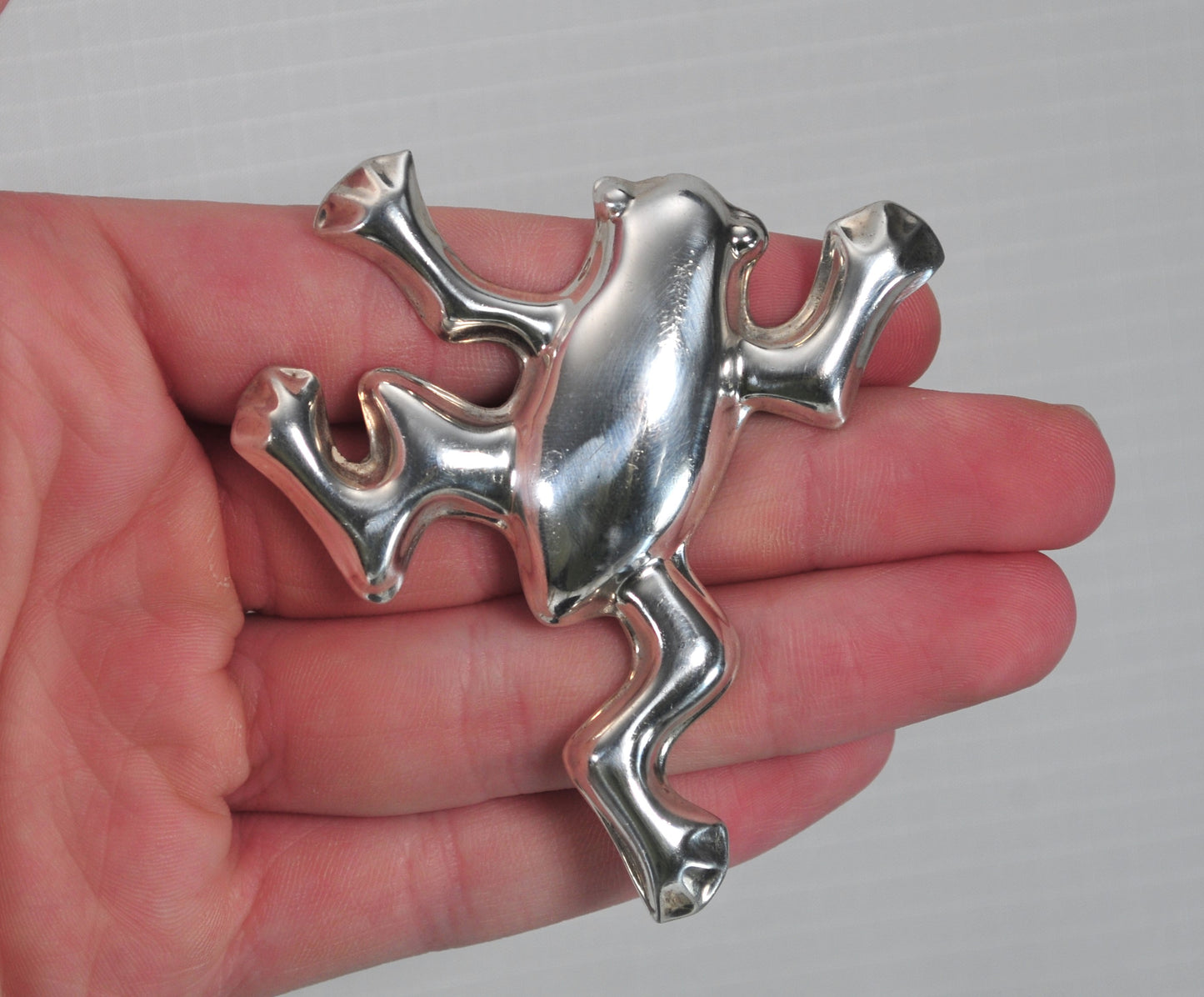 Large Sterling Silver Frog Brooch