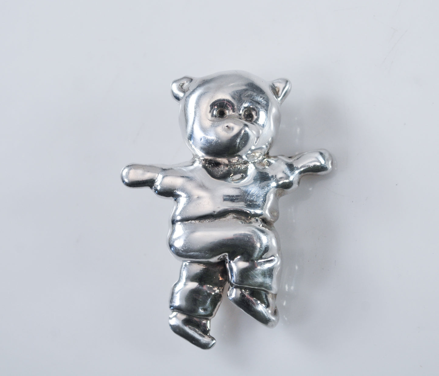 Cute Signed Sterling Silver Bear Brooch