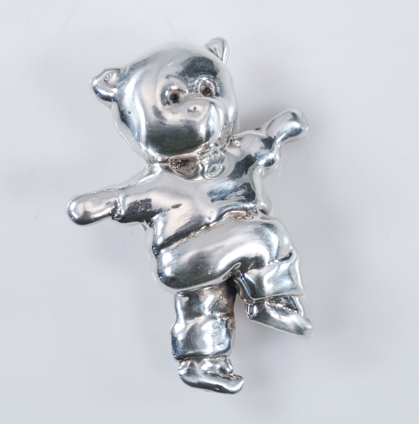 Cute Signed Sterling Silver Bear Brooch