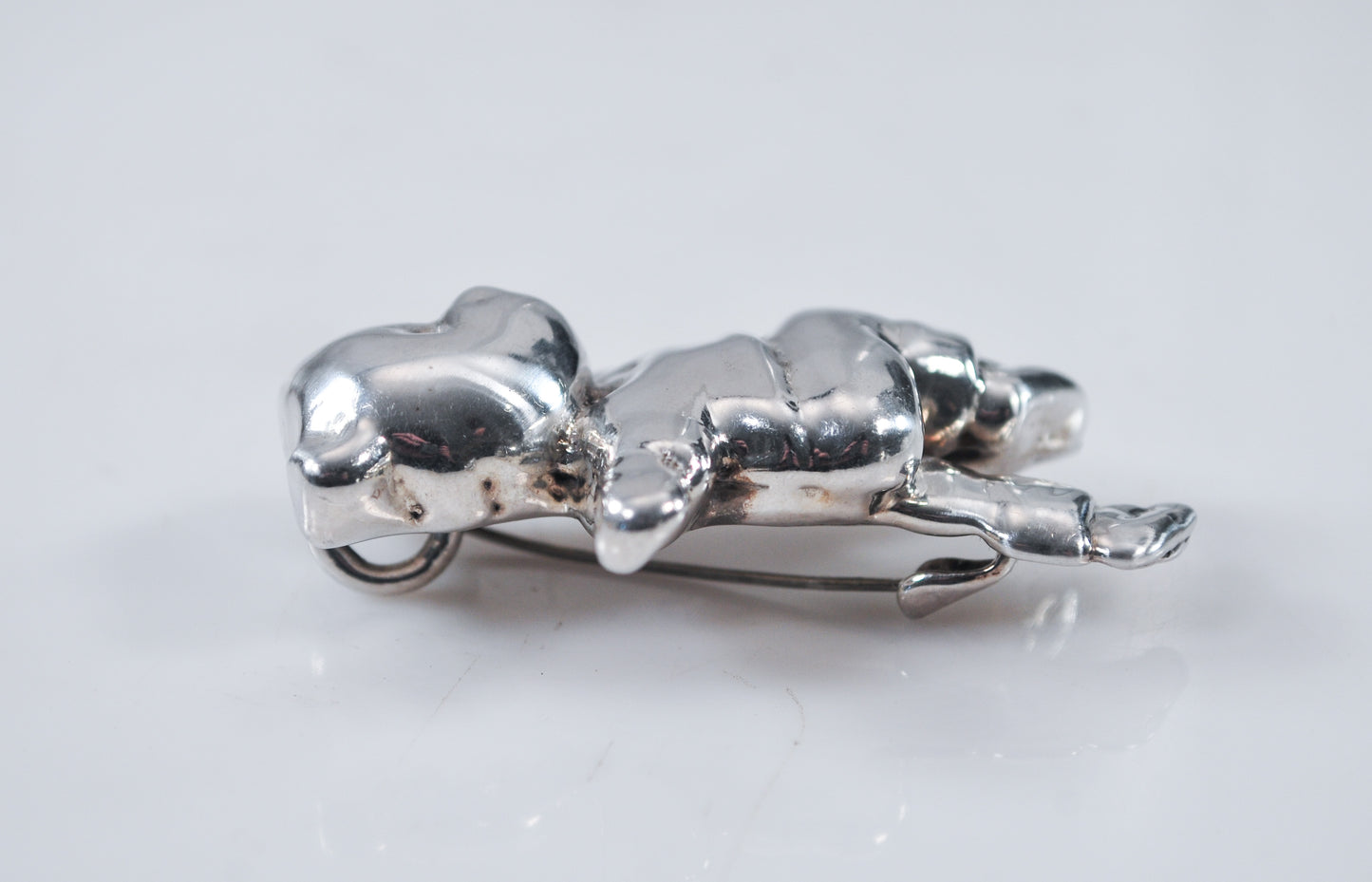 Cute Signed Sterling Silver Bear Brooch